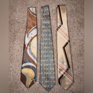 Set of 3 Vintage 1960s Retro Eclectic Ties - Brown, Blue, Beige